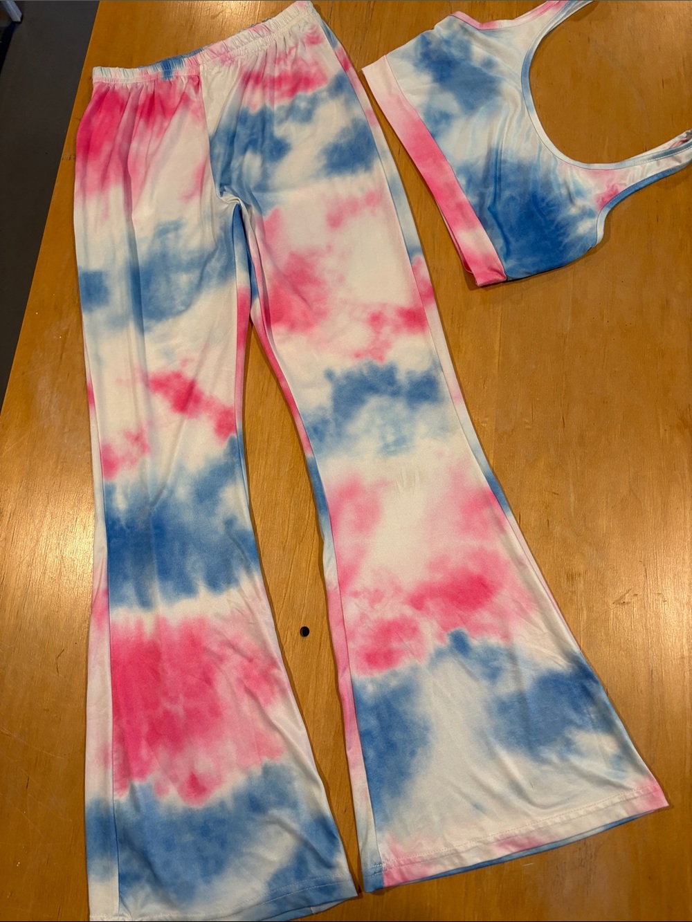 Source Unknown Pink & Blue Tie-Dye Flared Pants